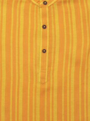 Orange And Yellow Ethnic Wear Kids Cotton Kurta Pyjama Set For Boys 4