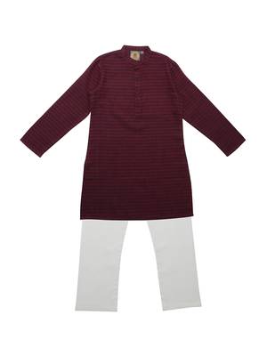 Maroon Ethnic Wear Kids Cotton Kurta Pyjama Set For Boys 1