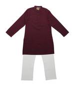 Maroon Ethnic Wear Kids Cotton Kurta Pyjama Set For Boys