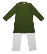 Green Ethnic Wear Kids Cotton Kurta Pyjama Set For Boys
