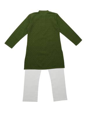 Green Ethnic Wear Kids Cotton Kurta Pyjama Set For Boys 2