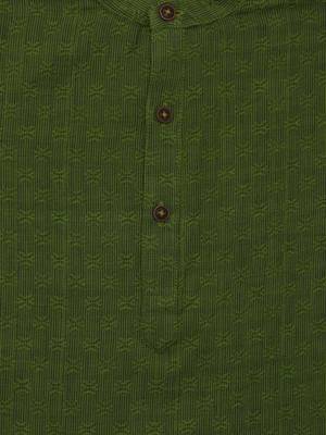 Green Ethnic Wear Kids Cotton Kurta Pyjama Set For Boys 4