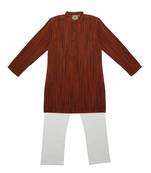 Orange And Green Ethnic Wear Kids Cotton Kurta Pyjama Set For Boys