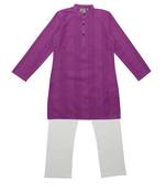 Pink Ethnic Wear Kids Cotton Kurta Pyjama Set For Boys