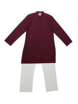 Maroon Ethnic Wear Kids Cotton Kurta Pyjama Set For Boys 1
