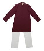Maroon Ethnic Wear Kids Cotton Kurta Pyjama Set For Boys