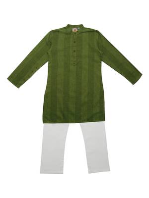 Green Ethnic Wear Kids Cotton Kurta Pyjama Set For Boys 1