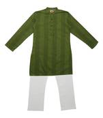 Green Ethnic Wear Kids Cotton Kurta Pyjama Set For Boys