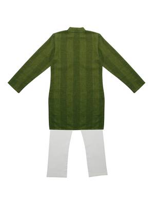 Green Ethnic Wear Kids Cotton Kurta Pyjama Set For Boys 2