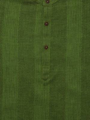 Green Ethnic Wear Kids Cotton Kurta Pyjama Set For Boys 4