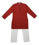 Red And Rust Ethnic Wear Kids Cotton Kurta Pyjama Set For Boys