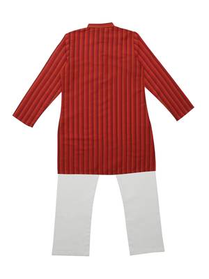 Red And Rust Ethnic Wear Kids Cotton Kurta Pyjama Set For Boys 2