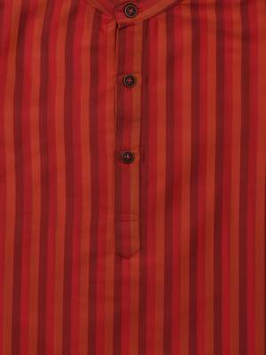 Red And Rust Ethnic Wear Kids Cotton Kurta Pyjama Set For Boys 4