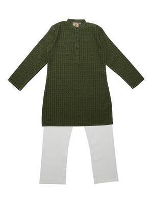 Mehendi Green Ethnic Wear Kids Cotton Kurta Pyjama Set For Boys 1