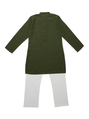 Mehendi Green Ethnic Wear Kids Cotton Kurta Pyjama Set For Boys 2