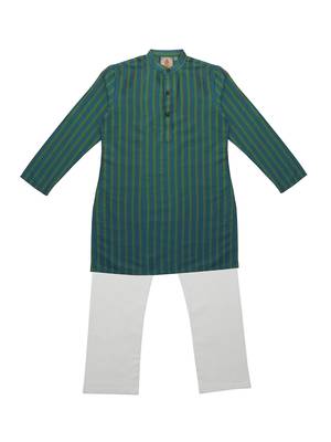 Green Ethnic Wear Kids Cotton Kurta Pyjama Set For Boys 1