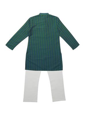 Green Ethnic Wear Kids Cotton Kurta Pyjama Set For Boys 2