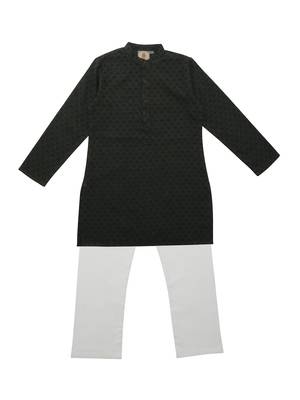 Green And Blue Ethnic Wear Kids Cotton Kurta Pyjama Set For Boys 1