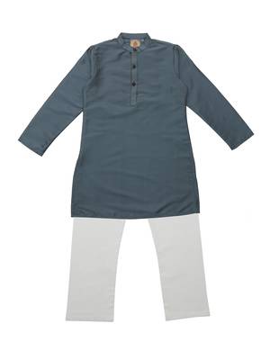 Blue And Gold Ethnic Wear Kids Cotton Kurta Pyjama Set For Boys 1
