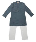 Blue And Gold Ethnic Wear Kids Cotton Kurta Pyjama Set For Boys