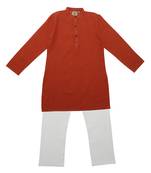 Orange Ethnic Wear Kids Cotton Kurta Pyjama Set For Boys