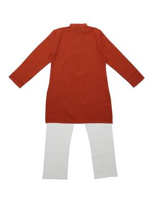 Orange Ethnic Wear Kids Cotton Kurta Pyjama Set For Boys 2