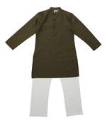 Green And Gold Ethnic Wear Kids Cotton Kurta Pyjama Set For Boys