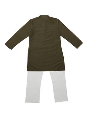 Green And Gold Ethnic Wear Kids Cotton Kurta Pyjama Set For Boys 2