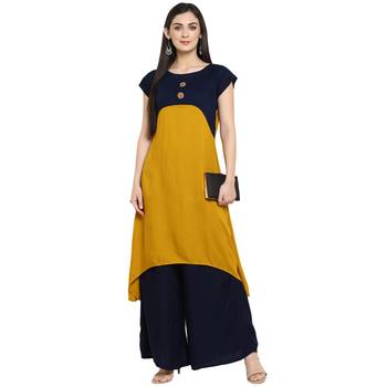 Mustard Rayon Plain Stitched Kurti 1