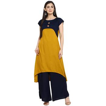 Mustard Rayon Plain Stitched Kurti 2