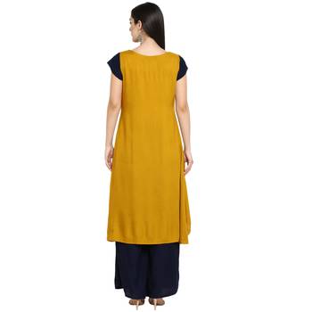 Mustard Rayon Plain Stitched Kurti 3