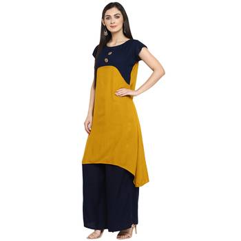 Mustard Rayon Plain Stitched Kurti 4