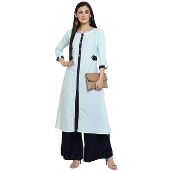 Blue Crepe Plain Stitched Kurti 1