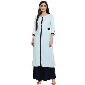 Blue Crepe Plain Stitched Kurti 2