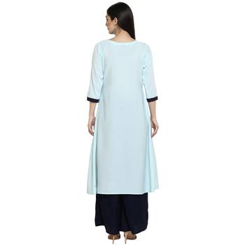 Blue Crepe Plain Stitched Kurti 3