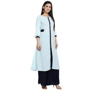 Blue Crepe Plain Stitched Kurti 4