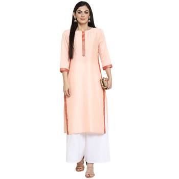 Orange Polyester Plain Stitched Kurti 1