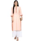 Orange Polyester Plain Stitched Kurti