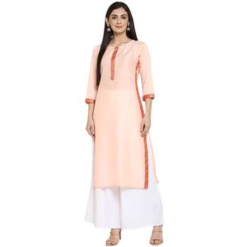 Orange Polyester Plain Stitched Kurti 2