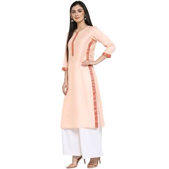 Orange Polyester Plain Stitched Kurti 4