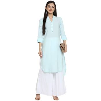 Blue Crepe Plain Stitched Kurti 1
