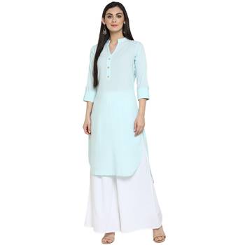 Blue Crepe Plain Stitched Kurti 2