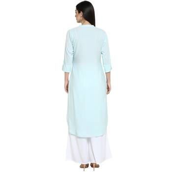 Blue Crepe Plain Stitched Kurti 3