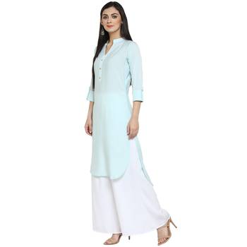 Blue Crepe Plain Stitched Kurti 4