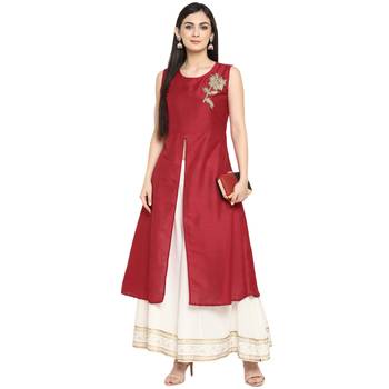 Red Polyester Plain Stitched Kurti 1