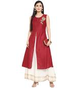 Red Polyester Plain Stitched Kurti
