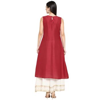 Red Polyester Plain Stitched Kurti 3
