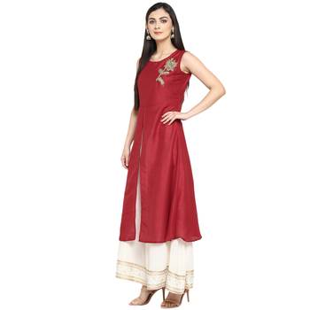Red Polyester Plain Stitched Kurti 4