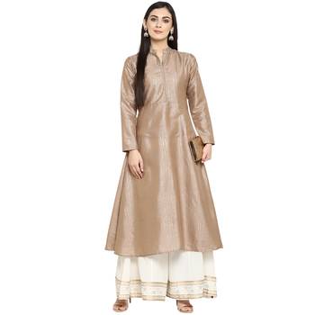 Brown Polyester Plain Stitched Kurti 1