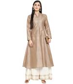 Brown Polyester Plain Stitched Kurti
